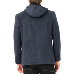 Hooded Zip Up Overcoat // Dark Blue Melange (S)