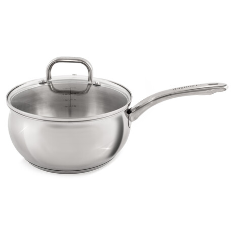 BergHOFF Belly Shape 18/10 Stainless Steel 8" Sauce Pan with Glass Lid, 3.2qt.