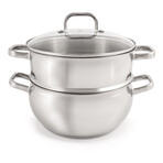 BergHOFF Belly Shape 18/10 Stainless Steel 9.5" Stock Pot with Glass Lid, 5.5qt.