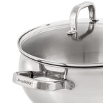 BergHOFF Belly Shape 18/10 Stainless Steel 9.5" Stock Pot with Glass Lid, 5.5qt.