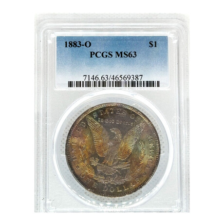 1883 O Morgan Dollar Pcgs Ms 63 Iridium Toning Back # 387 // 8.75 Mil