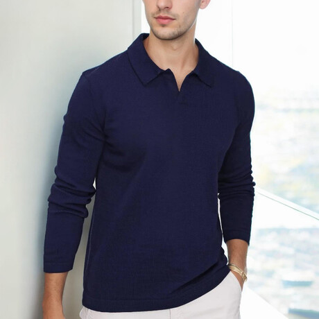 Johnny Collar Sweater // Dark Blue (S)