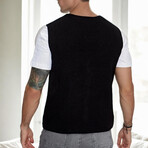 V-Neck Button Up Vest Sweater // Black (S)