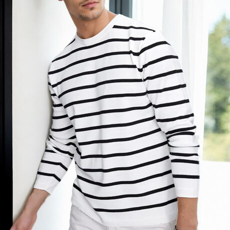 Striped Crewneck Sweater // Ecru (S)