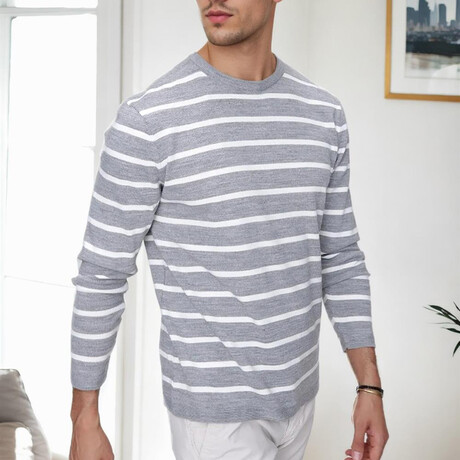 Striped Crewneck Sweater // Gray (S)