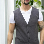 V-Neck Button Up Vest Sweater // Anthracite (S)