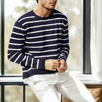 Striped Crewneck Sweater // Dark Blue (S)