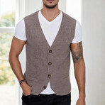 V-Neck Button Up Vest Sweater // Mink (S)