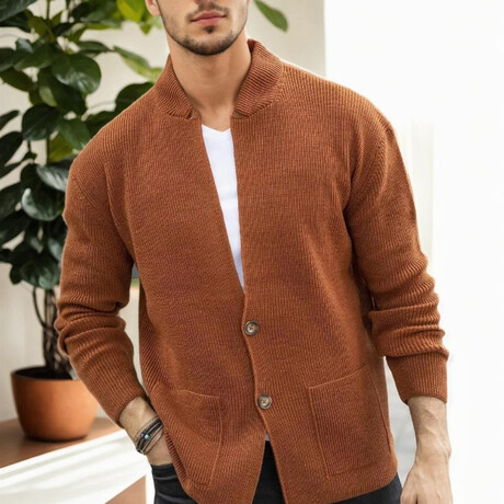 Mock Neck Cardigan // Cinnamon (S)