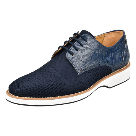 Gutta // Leather And Textile Lizard Print Casual Derby Shoes // Navy Blue (US: 8.5)