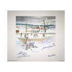 Signed Bower, Cheevers, Hall, Worsley Lithograph - Leafs, Hawks, Habs, Bruins