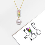 8.5-9 mm Cultured Freshwater Pearl and 7/8 CT TGW Multi Color Sapphire Halo Drop Pendant and Chain in 14k Yellow Gold