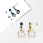 14-14.5mm South Sea Cultured Pearl 2 CT TGW London & Sky Blue Topaz & Diamond Accent Drop Earrings in 14k Yellow Gold