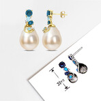 9-10mm South Sea Cultured Pearl & 2 CT TGW Blue Topaz London and Blue Topaz Sky with Diamond Accent Drop Earrings in 14k Yellow Gold