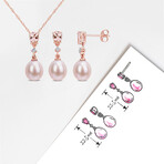 9-9.5mm Pink Cultured Freshwater Pearl and 1 1/5ct TGW Morganite and Diamond Accent Drop Earrings and Pendant Set in 10k Rose Gold