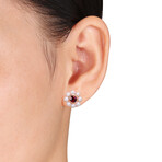 3.5-4mm Cultured Freshwater Pearl and 1 1/5ct TGW Garnet Floral Stud Earrings in 10k Rose Gold