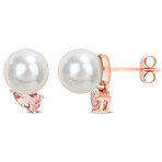 8-9mm South Sea Cultured Pearl and 4/5 CT TGW Morganite Stud Earrings in 14k Rose Gold