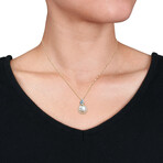 9-10mm South Sea Cultured Pearl 5/8 CT TGW Sky & London Blue Topaz and Diamond Accent Cluster Pendant with Chain in 14k Yellow Gold