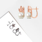 9-9.5mm Cultured Freshwater Pearl 1 1/2ct TGW Pear-Cut Morganite and Stud Earrings in 14k Rose Gold