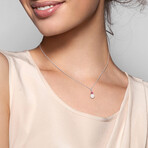 8-8.5mm Cultured Freshwater Pearl and 7/8ct TGW Created Ruby Earrings and Pendant Set in 10k White Gold with Chain