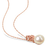 9-9.5mm Cultured Freshwater Pearl and 3/4ct TGW Morganite Drop Pendant with Chain in 14k Rose Gold