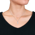 8-8.5mm Cultured Freshwater Pearl and 5/8ct TGW Aquamarine Earrings and Pendant Set in 10k White Gold with Chain