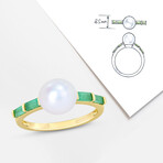 8-8.5mm Cultured Freshwater Pearl 1/2ct TGW Baguette Shaped Emerald Ring in 10k Yellow Gold (6)