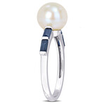 8-8.5mm Cultured Freshwater Pearl 3/4ct TGW Baguette Shaped Sapphire Ring in 10k White Gold (9)