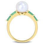 8-8.5mm Cultured Freshwater Pearl 1/2ct TGW Baguette Shaped Emerald Ring in 10k Yellow Gold (9)