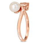 6-6.5mm Cultured Freshwater Pearl and 3/4 CT TGW Pear-Cut Morganite 2-Stone Ring in 10k Rose Gold (6)