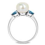 8-8.5mm Cultured Freshwater Pearl and 5/8ct TGW London Blue Topaz Ring in 10k White Gold (6)