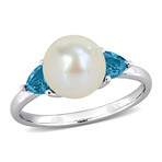 8-8.5mm Cultured Freshwater Pearl and 5/8ct TGW London Blue Topaz Ring in 10k White Gold (7)