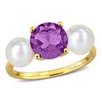 1 1/2ct TGW Amethyst and 6-6.5mm Cultured Freshwater Pearl Ring in 10k Yellow Gold (8)