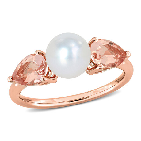 7-7.5mm Cultured Freshwater Pearl and 1 1/2ct TGW Morganite Promise Ring in 14k Rose Gold (6)