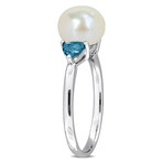 8-8.5mm Cultured Freshwater Pearl and 5/8ct TGW London Blue Topaz Ring in 10k White Gold (8)