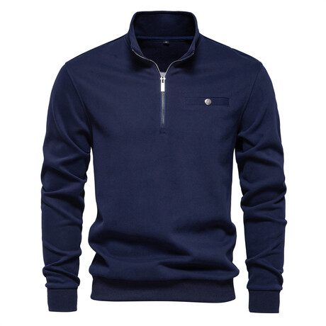 Quarter Zip Pocket Detail Sweatshirt // Navy Blue (XS)