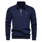 Quarter Zip Pocket Detail Sweatshirt // Navy Blue (L)