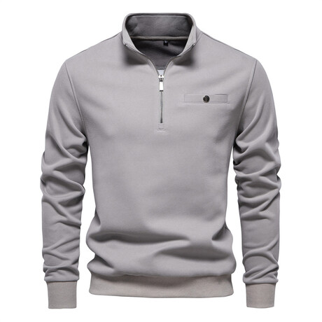 Quarter Zip Pocket Detail Sweatshirt // Gray (XS)