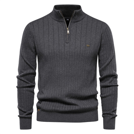 Striped Quarter Zip Pullover // Dark Gray (XS)