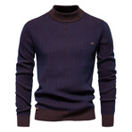 Mock Neck Striped Sweater // Navy Blue (XL)