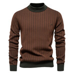 Mock Neck Striped Sweater // Brown (M)