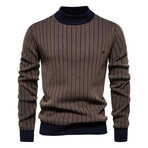 Mock Neck Striped Sweater // Khaki (L)