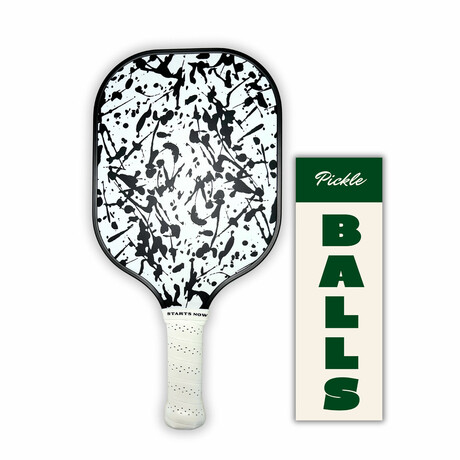 White Splatter Paint Pickleball Paddle + Balls