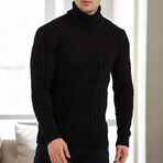 Cableknit Turtleneck Sweater // Black (S)