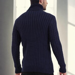 Cableknit Turtleneck Sweater // Dark Blue (S)