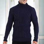 Cableknit Turtleneck Sweater // Dark Blue (S)