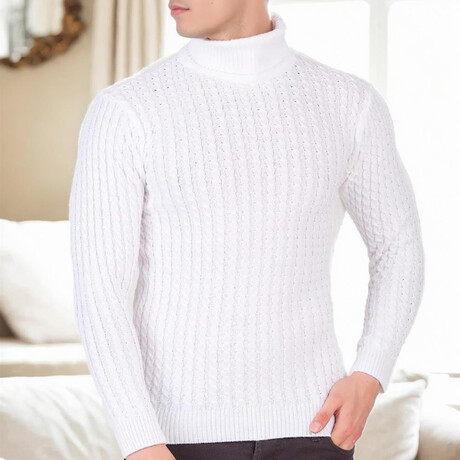 Striped Turtleneck Sweater // White (M)