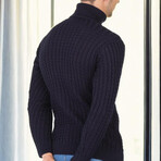 Striped Turtleneck Sweater // Dark Blue (M)