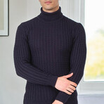 Striped Turtleneck Sweater // Dark Blue (M)