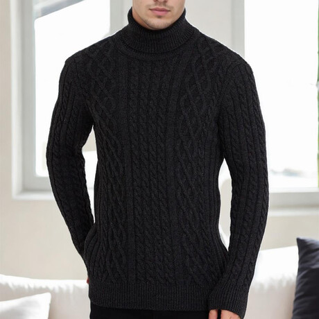 Cableknit Turtleneck Sweater // Smoke (S)